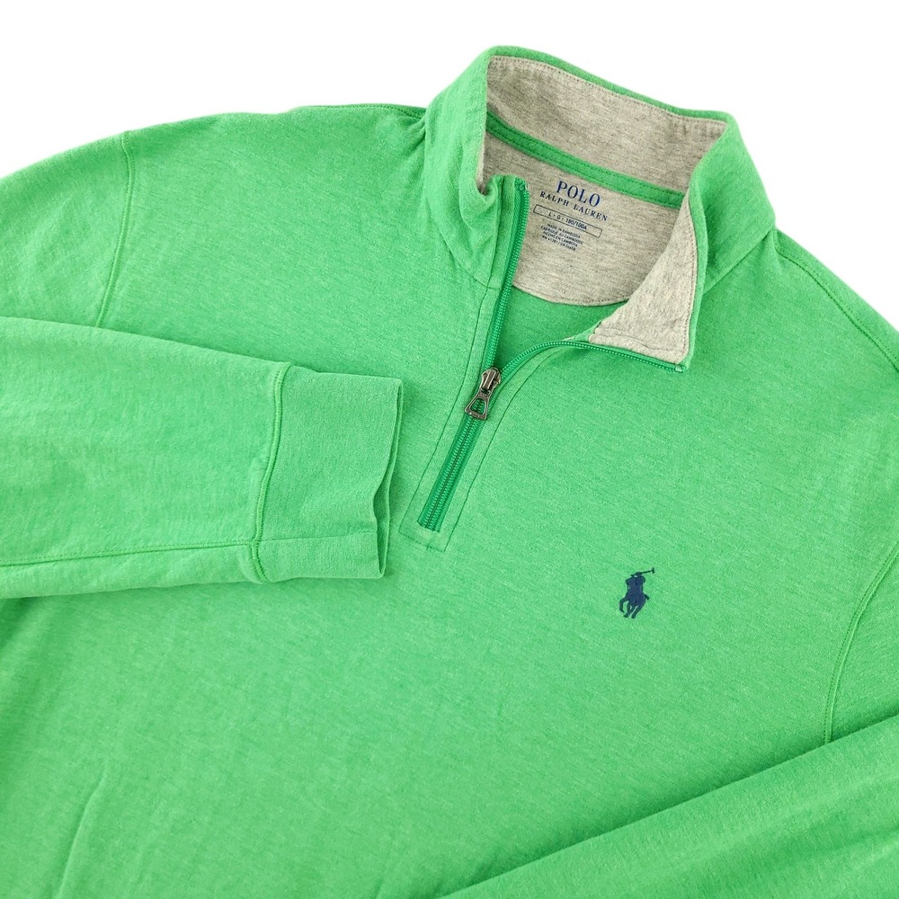 Polo Ralph Lauren Sweater Mens L Green Cotton Viscose 1/4 Zip Mock Neck Pullover